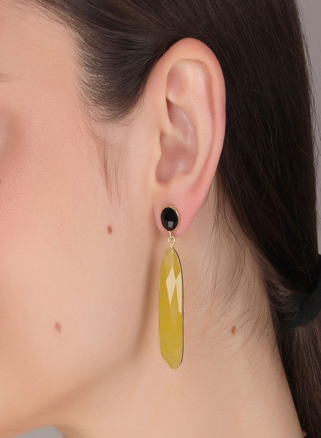 Dua Black Onyx & Yellow Jade Earrings - Handmade Gold-Plated Multicolor Jewelry - Image 3