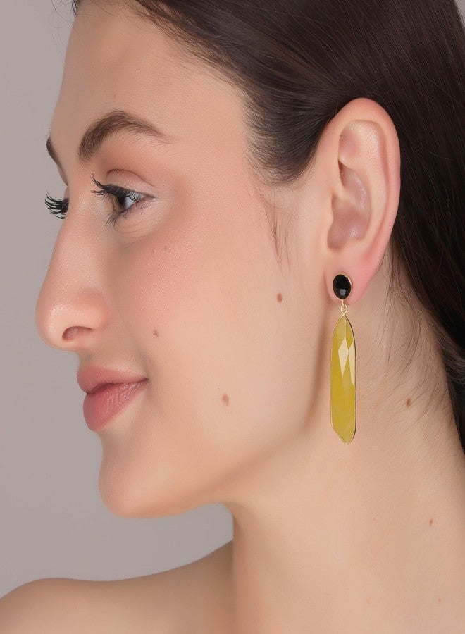 Dua Black Onyx & Yellow Jade Earrings - Handmade Gold-Plated Multicolor Jewelry - Image 4