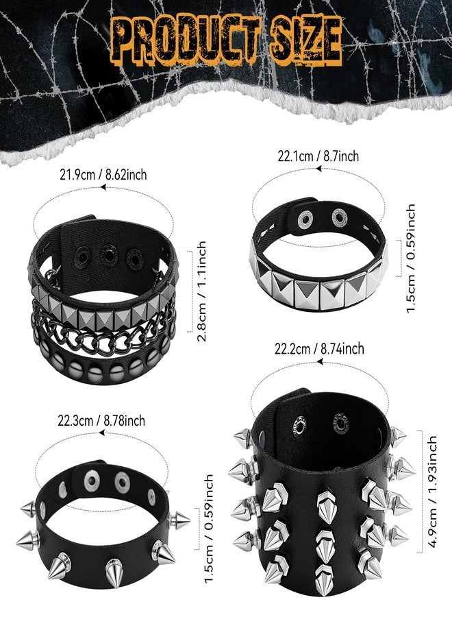 EMORBALS Punk Rock Studded Bracelet - Adjustable Leather Cuff Spiked Bracelets for Men Women - 80s Goth Grunge Accessories(Style-3) - Image 2