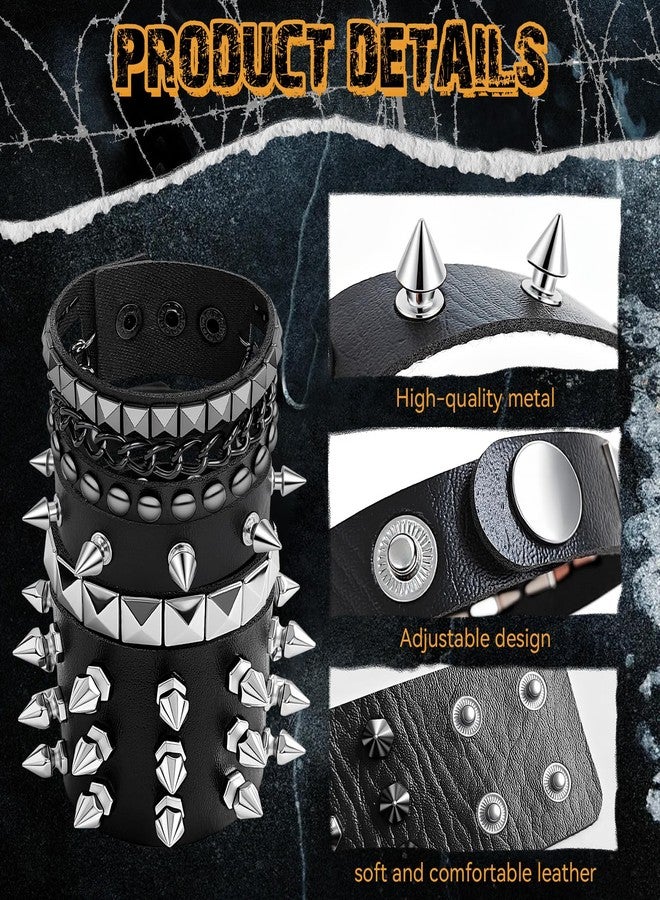 EMORBALS Punk Rock Studded Bracelet - Adjustable Leather Cuff Spiked Bracelets for Men Women - 80s Goth Grunge Accessories(Style-3) - Image 3