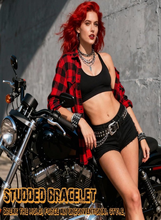 EMORBALS Punk Rock Studded Bracelet - Adjustable Leather Cuff Spiked Bracelets for Men Women - 80s Goth Grunge Accessories(Style-3) - Image 5