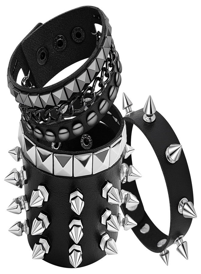 EMORBALS Punk Rock Studded Bracelet - Adjustable Leather Cuff Spiked Bracelets for Men Women - 80s Goth Grunge Accessories(Style-3) - Image 1