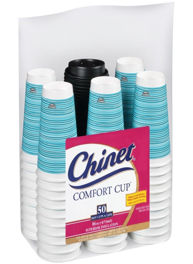 Chinet Comfort Cup 16-Ounce Cups, 50-Count Cups & Lids (Assorted Colors) - Image 1