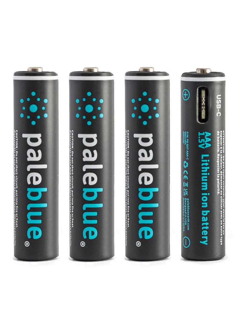 paleblue AAA Rechargeable Li-Ion Batteries (4-Pack) with USB-A to USB-C Cable; 1.5V, 900mWh/600mAh, 1000+ Cycles, Fast Charging Under 1 Hour, Lithium Batteries for Smart Devices, Toys & Remotes, No External Charger Needed - Image 2