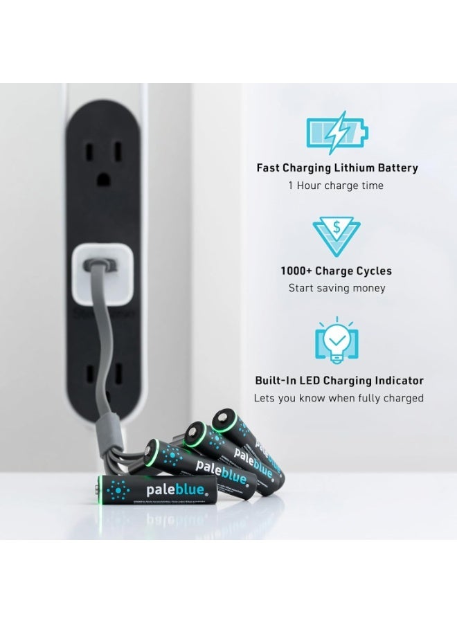 paleblue AAA Rechargeable Li-Ion Batteries (4-Pack) with USB-A to USB-C Cable; 1.5V, 900mWh/600mAh, 1000+ Cycles, Fast Charging Under 1 Hour, Lithium Batteries for Smart Devices, Toys & Remotes, No External Charger Needed - Image 3