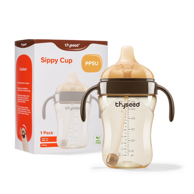 Thyseed Spill-Proof Weighted Straw Sippy Cup, Baby Transition Trainer, Soft Silicone Spout, BPA-Free, 6m+, 10 oz, 1 Pack - Image 1
