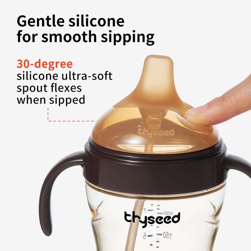 Thyseed Spill-Proof Weighted Straw Sippy Cup, Baby Transition Trainer, Soft Silicone Spout, BPA-Free, 6m+, 10 oz, 1 Pack - Image 4