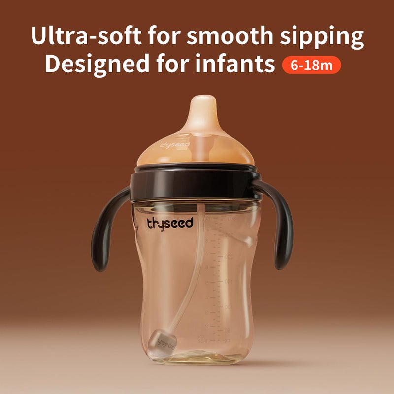 Thyseed Spill-Proof Weighted Straw Sippy Cup, Baby Transition Trainer, Soft Silicone Spout, BPA-Free, 6m+, 10 oz, 1 Pack - Image 2