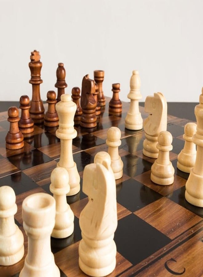 TLISMI 11.4’’ Premium Classic Wooden International Chess Board Set Vintage wooden Chess Pieces Wooden Checker Board Folding Travel Chess with Wood Pawns Gift Box for Beginners and Professional Players - Image 3