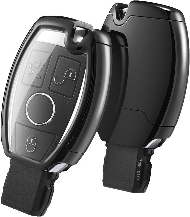 OATSBASF Car Key Case for Mercedes Benz - Key Cover for W204 W211 2-3 Keyless Buttons (Black) - Image 1