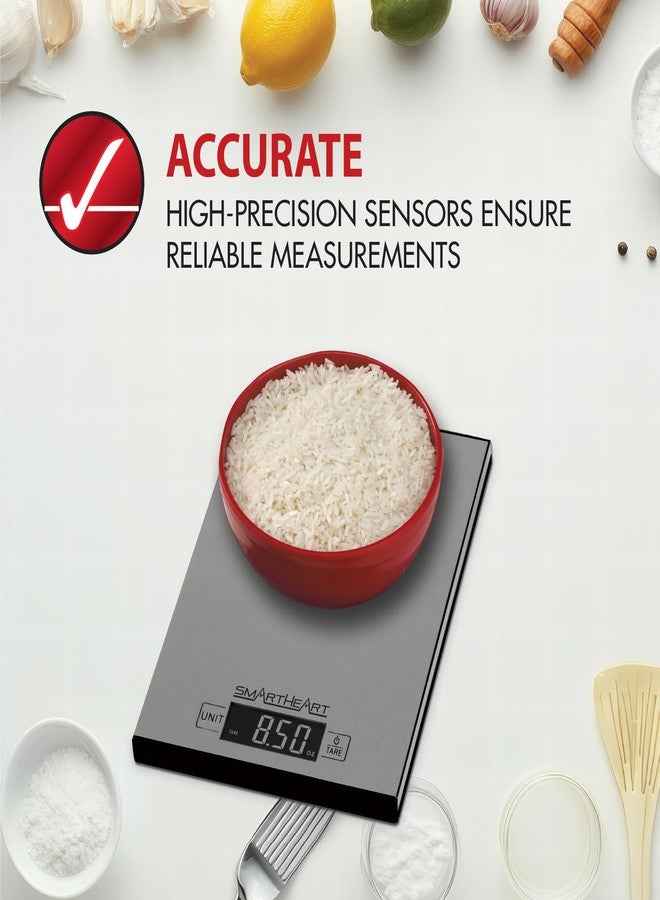 سمارت هارت ميزان طعام رقمي سمارت هارت - ستانلس ستيل | مستشعرات دقيقة | يقيس بالجرام، الأونصة، الرطل، المليلتر | سعة 5000 جرام/11 رطل | وظيفة التصفير | إيقاف تشغيل تلقائي | ميزان مطبخ لتحضير الوجبات والخبز - Image 2
