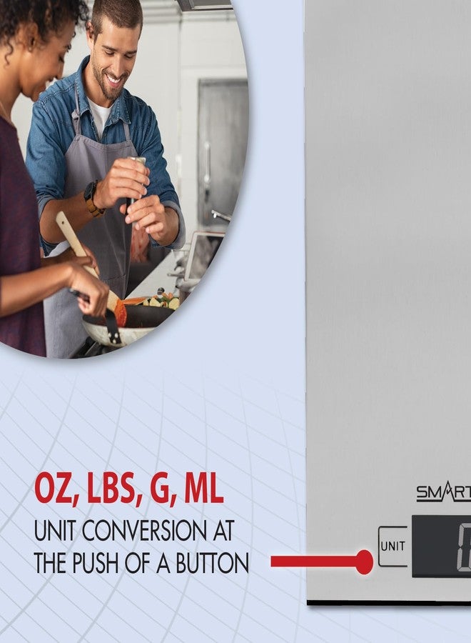 سمارت هارت ميزان طعام رقمي سمارت هارت - ستانلس ستيل | مستشعرات دقيقة | يقيس بالجرام، الأونصة، الرطل، المليلتر | سعة 5000 جرام/11 رطل | وظيفة التصفير | إيقاف تشغيل تلقائي | ميزان مطبخ لتحضير الوجبات والخبز - Image 4