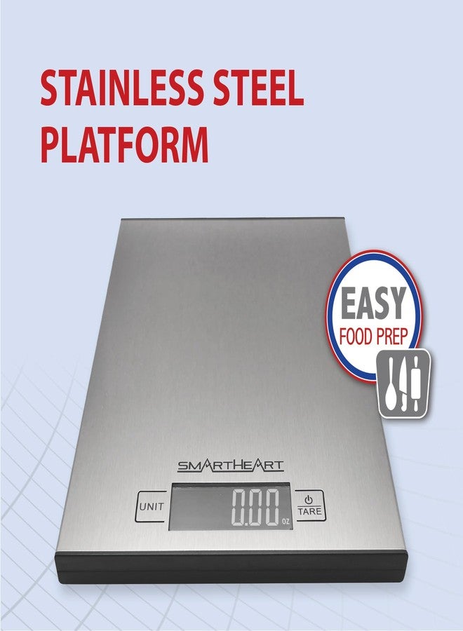 سمارت هارت ميزان طعام رقمي سمارت هارت - ستانلس ستيل | مستشعرات دقيقة | يقيس بالجرام، الأونصة، الرطل، المليلتر | سعة 5000 جرام/11 رطل | وظيفة التصفير | إيقاف تشغيل تلقائي | ميزان مطبخ لتحضير الوجبات والخبز - Image 3