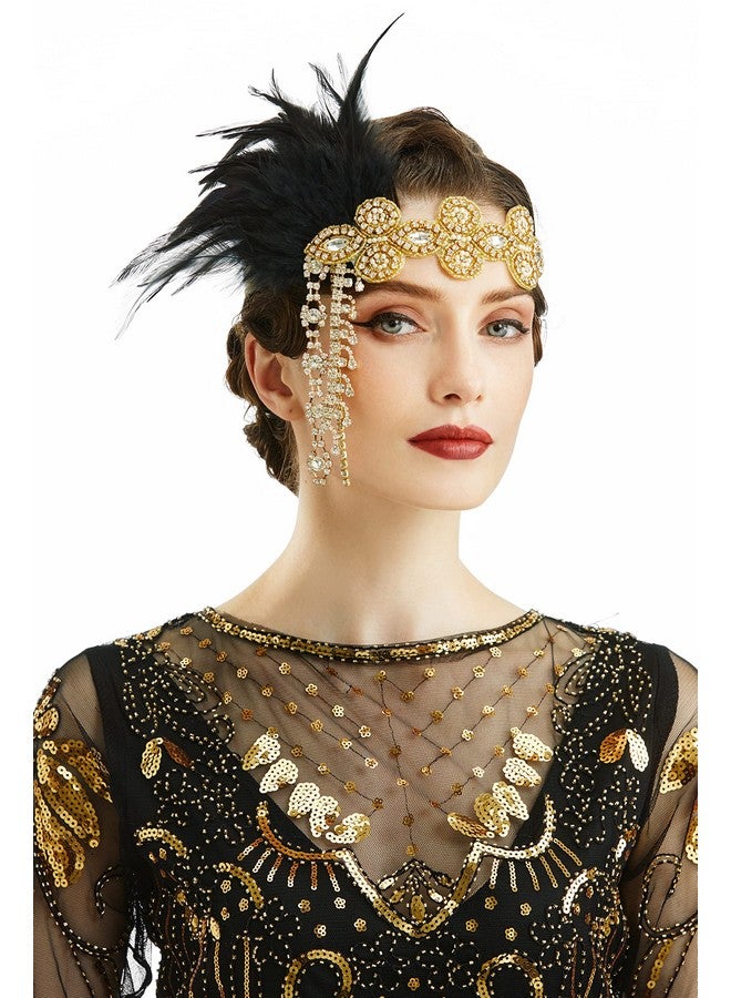 BABEYOND Babaeyond 1920S Headpiece Flapper Headband Feather Crystal Headpiece Flapper Accessories (Gold Black) - Image 1