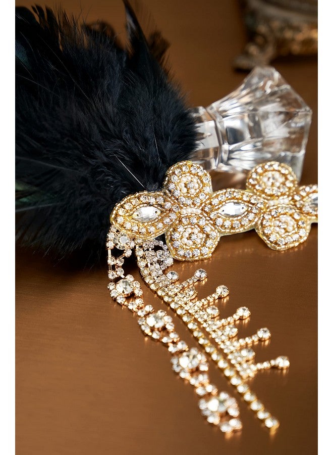 BABEYOND Babaeyond 1920S Headpiece Flapper Headband Feather Crystal Headpiece Flapper Accessories (Gold Black) - Image 3
