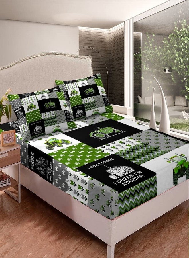 Feelyou Tractor Bed Sheet Set Cartoon Farm Tractor Bedding Sheets for Kids Boys Girls Truck Car Bedding Fitted Sheet Harvester Excavator Bed Cover Green 1 Bed Sheet Set with 1 Pillowcase Twin Size - Image 2