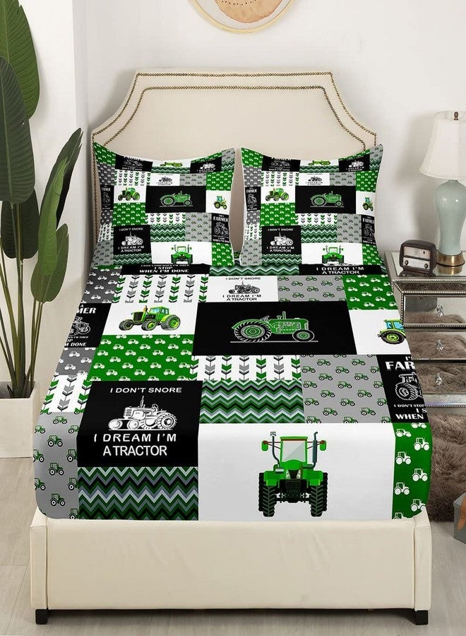 Feelyou Tractor Bed Sheet Set Cartoon Farm Tractor Bedding Sheets for Kids Boys Girls Truck Car Bedding Fitted Sheet Harvester Excavator Bed Cover Green 1 Bed Sheet Set with 1 Pillowcase Twin Size - Image 3