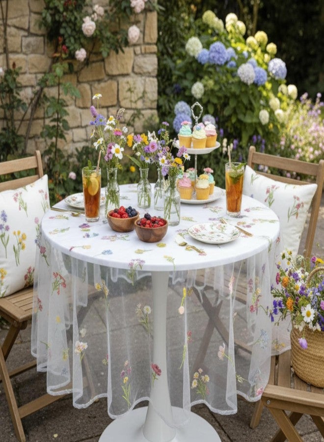 Lounsweer 3 Pcs Wildflower Table Runner 10ft/ 29 Inch x 120 Inch White Embroidery Wildflower Spring Summer Table Runner Tulle Lace Tablecloth for Wedding Bridal Baby Shower Holiday Dining Decor DIY - Image 3