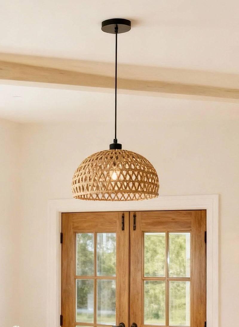 AL-WAHA AL-ZHABIA Rattan Ceiling Light | Bohemian Style Pendant Lamp | Handwoven Rattan Chandelier | Natural Wicker Craft Light Fixture | Vintage Nordic Hanging Light | Ideal for Bedroom, Living Room, Dining Room, Hallway & Entryway (Bulb Not Included, Fits E26/E27 Socket) - Image 1