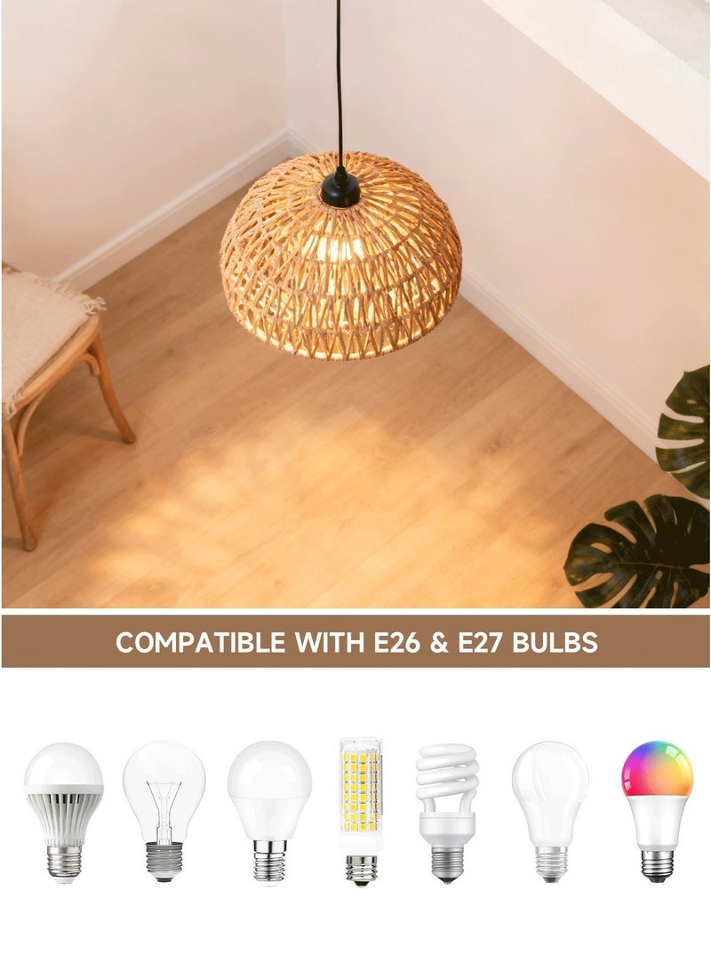 AL-WAHA AL-ZHABIA Rattan Ceiling Light | Bohemian Style Pendant Lamp | Handwoven Rattan Chandelier | Natural Wicker Craft Light Fixture | Vintage Nordic Hanging Light | Ideal for Bedroom, Living Room, Dining Room, Hallway & Entryway (Bulb Not Included, Fits E26/E27 Socket) - Image 2