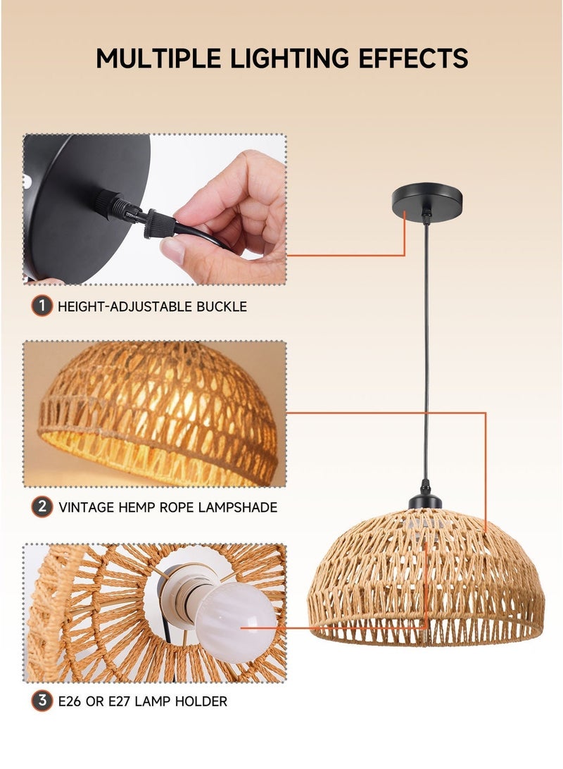 AL-WAHA AL-ZHABIA Rattan Ceiling Light | Bohemian Style Pendant Lamp | Handwoven Rattan Chandelier | Natural Wicker Craft Light Fixture | Vintage Nordic Hanging Light | Ideal for Bedroom, Living Room, Dining Room, Hallway & Entryway (Bulb Not Included, Fits E26/E27 Socket) - Image 3