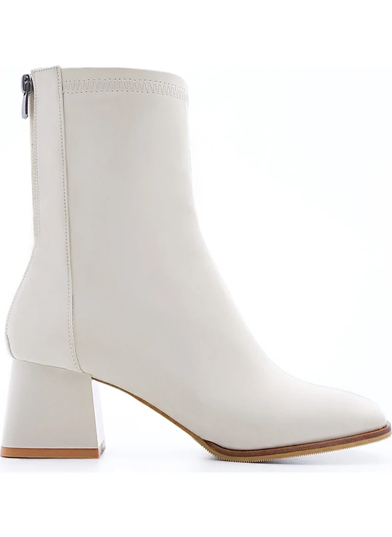 MARJIN Margin Women's Heeled Boots Stretch Blunt Toe Back Zipper Nayis