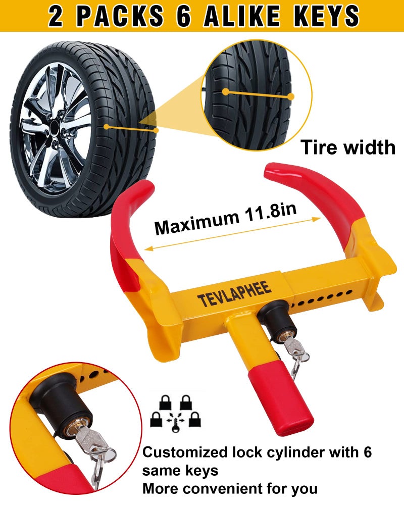 Tevlaphee Wheel Lock Set,Trailer Security Adjustable Anti Theft Trailer Wheel Lock for Car Camper Trailers SUV Boat Motorcycle Great Deterrent 2 Packs 6 Alike Keys - Image 3