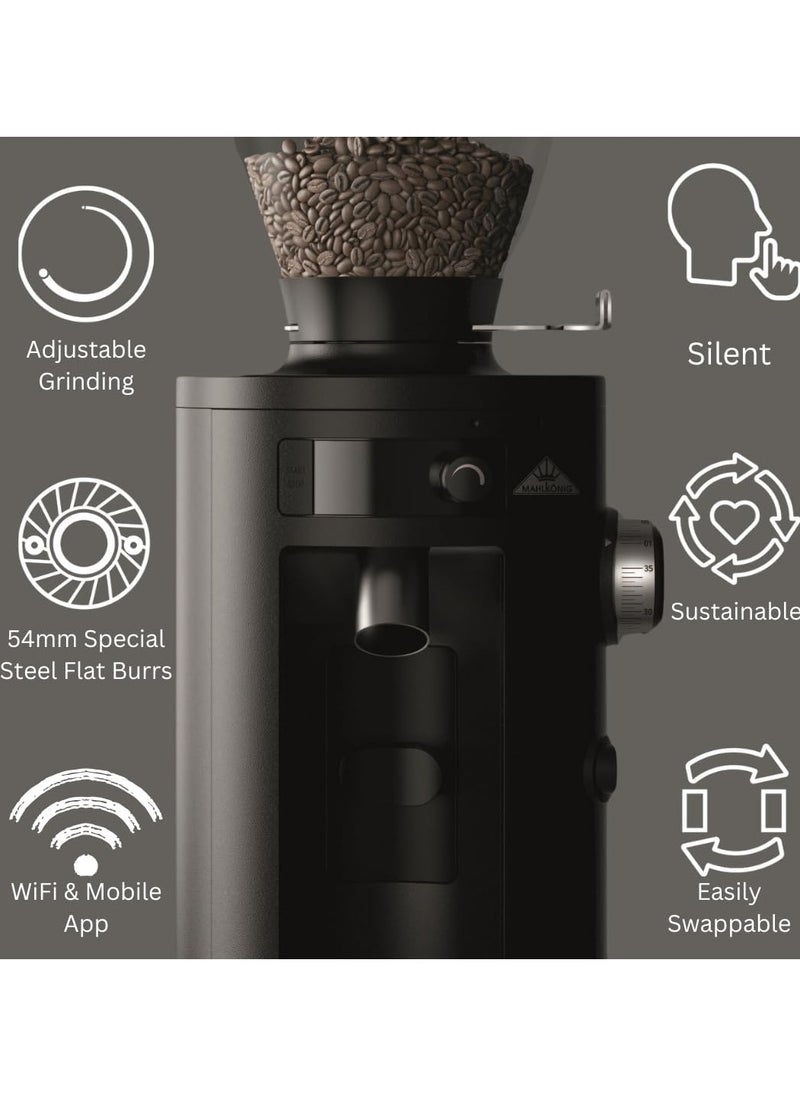 Mahlkonig - X54 Allrounder Home Electric Coffee Grinder, Easily Swappable Fronts for Espresso to Cold Brew, 54mm Flat Steel Burr With 1-2.8g of Coffee Grinding Capacity/sec, Multifunctional LED Display, App Connectivity through Wifi, 220-240 V, 50/60 Hz, 250g Bean Hopper - Black - Image 1
