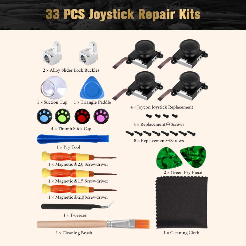 Mypin [New Version] 4 Pack Joycon Joystick Replacement 3D Joystick Analog Left/Right Thumb Sticks Sensor Caps for Nintendo Switch Joy Con Controller, Joycon Repair Kit, NS Repair Tool 33 PCS - Image 4
