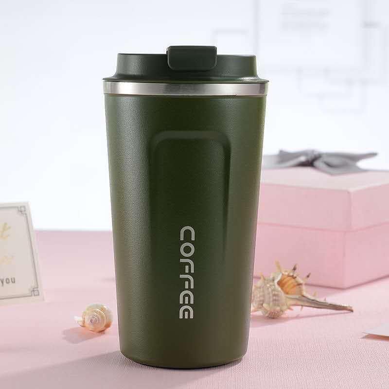 Gladnes Leakproof Stainless Steel Vacuum Insulated Travel Mug with Temperature Display NonSlip Base Hot Cold Drinks Reusable Mug for Home Office Travel 510 ML Green - Image 1