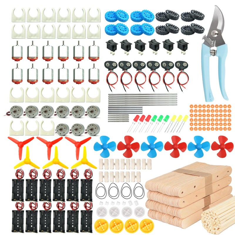 EUDAX 465PCS DC Motor Kit STEM Mini Electric Motor Kit for DIY Science Projects, LED Light Vanes Propeller, AA Battery Holder, Plastic Gears, Electrical Engineering Kit for Education Projects - Image 2