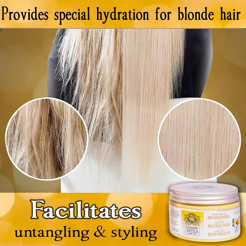 Intea Hair Mask for Blonde, Dyed or Rinsed Hair - 8.3 oz - Restores Damaged Highlights - Paraben and Ammonia Free - With Chamomile Extract - Image 5