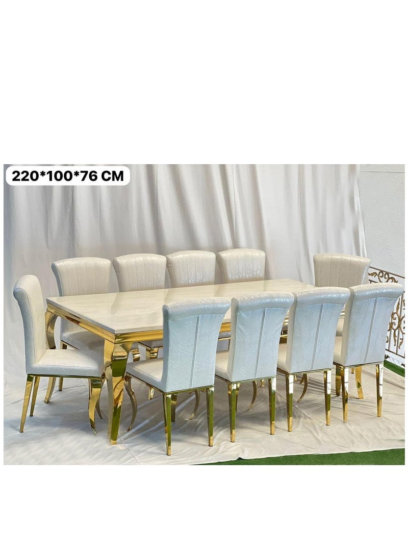 Dinning Table Marble Top With 10 Chair set 200*100*76 CM