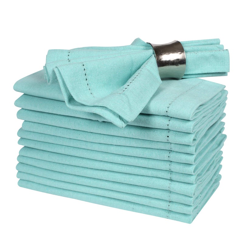 Homidate Cotton Cloth Dinner Napkins Set of 12 18x18 Aqua with Hemstitched Mitered Corners Reusable Machine Washable Napkins for Weddings Parties Table Decorations