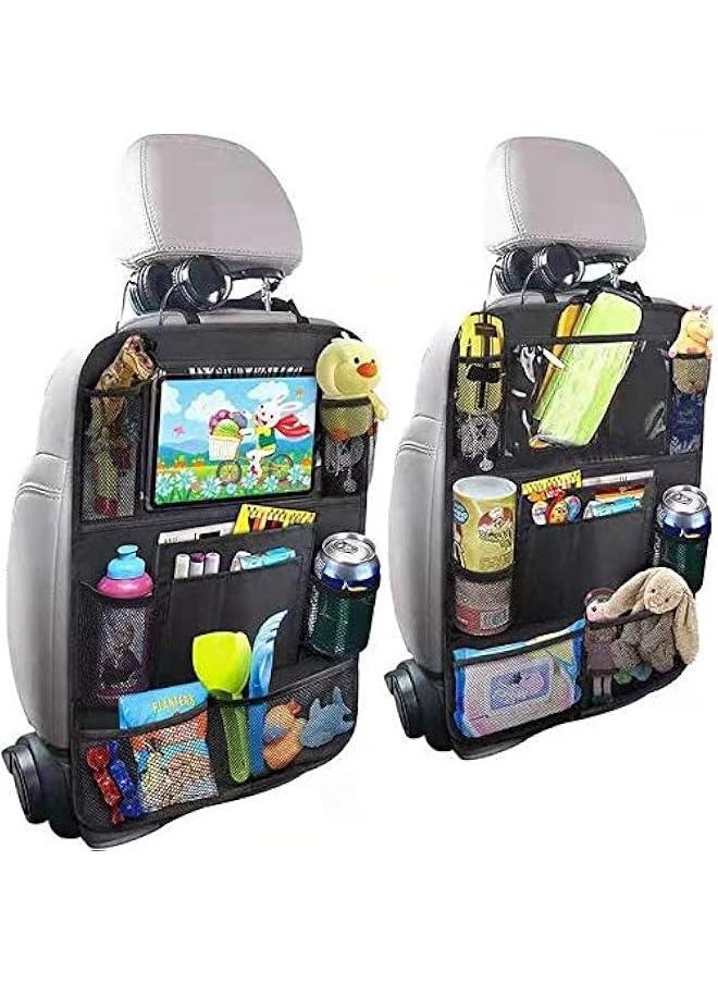HOOKOR Car Backseat Organizer for Kids, 2 PCS Car Storage Organizer Kick Mats Back Seat Protector with Touch Screen Tablet Holder with 8 Mesh Pockets and 2 Storage Pockets for Drinks Toys  - Image 1