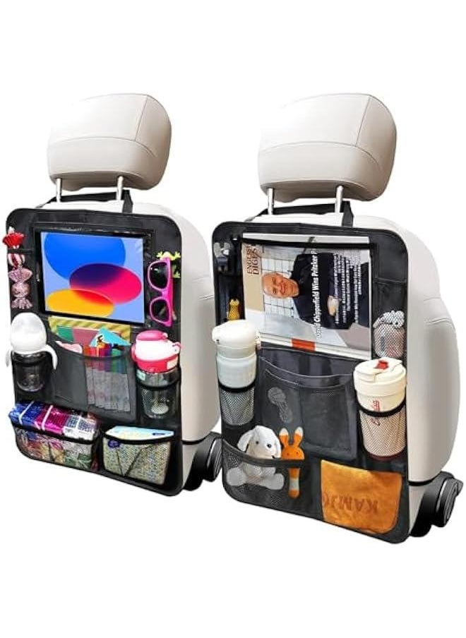 HOOKOR Car Backseat Organizer for Kids, 2 PCS Car Storage Organizer Kick Mats Back Seat Protector with Touch Screen Tablet Holder with 8 Mesh Pockets and 2 Storage Pockets for Drinks Toys  - Image 2