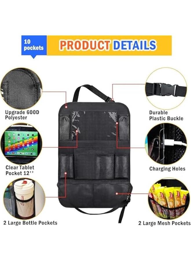 HOOKOR Car Backseat Organizer for Kids, 2 PCS Car Storage Organizer Kick Mats Back Seat Protector with Touch Screen Tablet Holder with 8 Mesh Pockets and 2 Storage Pockets for Drinks Toys  - Image 3