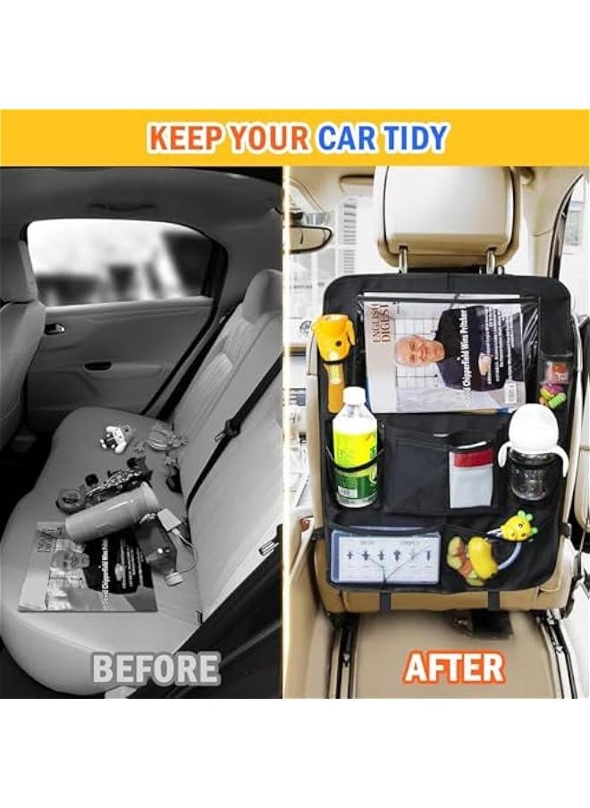 HOOKOR Car Backseat Organizer for Kids, 2 PCS Car Storage Organizer Kick Mats Back Seat Protector with Touch Screen Tablet Holder with 8 Mesh Pockets and 2 Storage Pockets for Drinks Toys  - Image 4