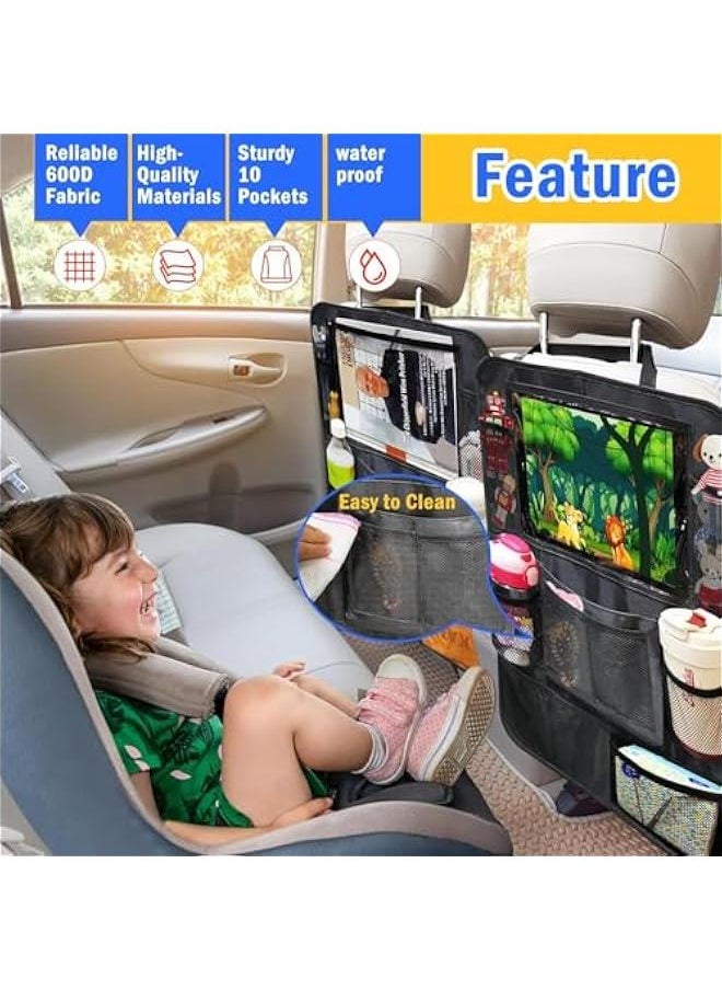 HOOKOR Car Backseat Organizer for Kids, 2 PCS Car Storage Organizer Kick Mats Back Seat Protector with Touch Screen Tablet Holder with 8 Mesh Pockets and 2 Storage Pockets for Drinks Toys  - Image 5