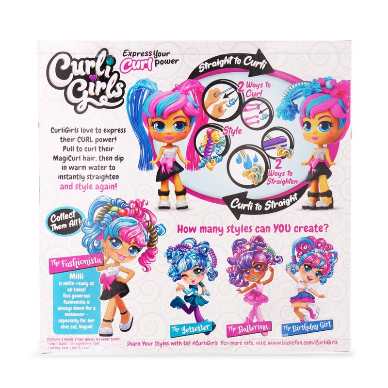 Basic Fun CurliGirls Milli, The Fashionista & Vogue, her cat - Deluxe Hairstyling Doll with MagiCurl Hair - Image 4