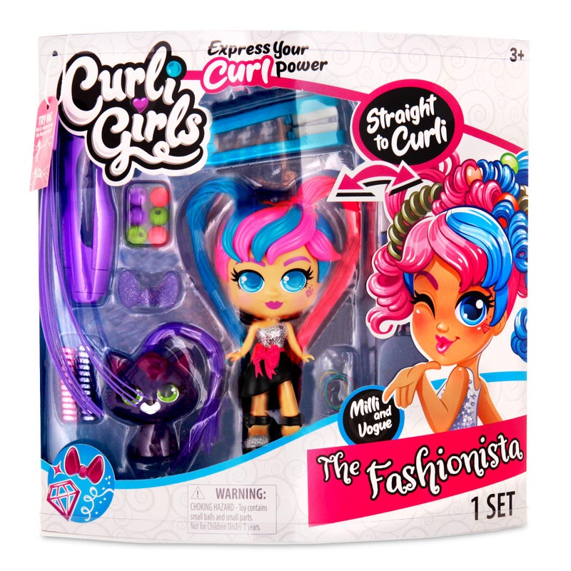 Basic Fun CurliGirls Milli, The Fashionista & Vogue, her cat - Deluxe Hairstyling Doll with MagiCurl Hair - Image 3