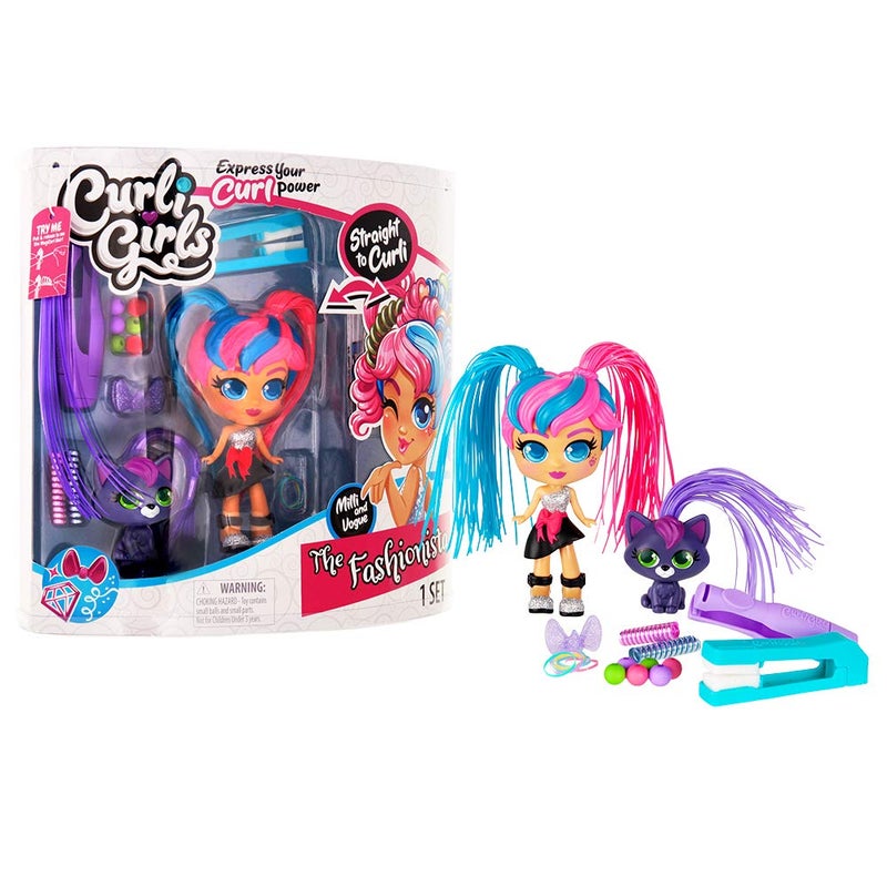 Basic Fun CurliGirls Milli, The Fashionista & Vogue, her cat - Deluxe Hairstyling Doll with MagiCurl Hair - Image 1
