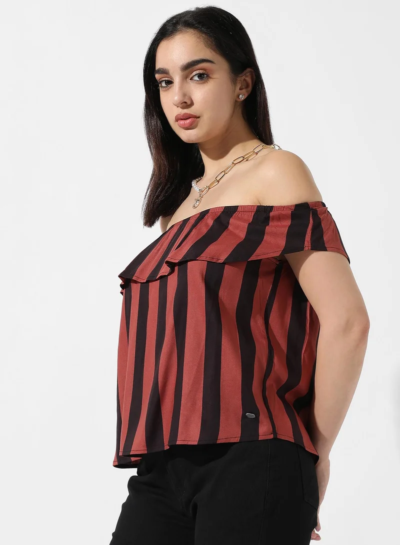 Campus Sutra  Women's Striped Off-Shoulder Top for Women | Best Price UAE
