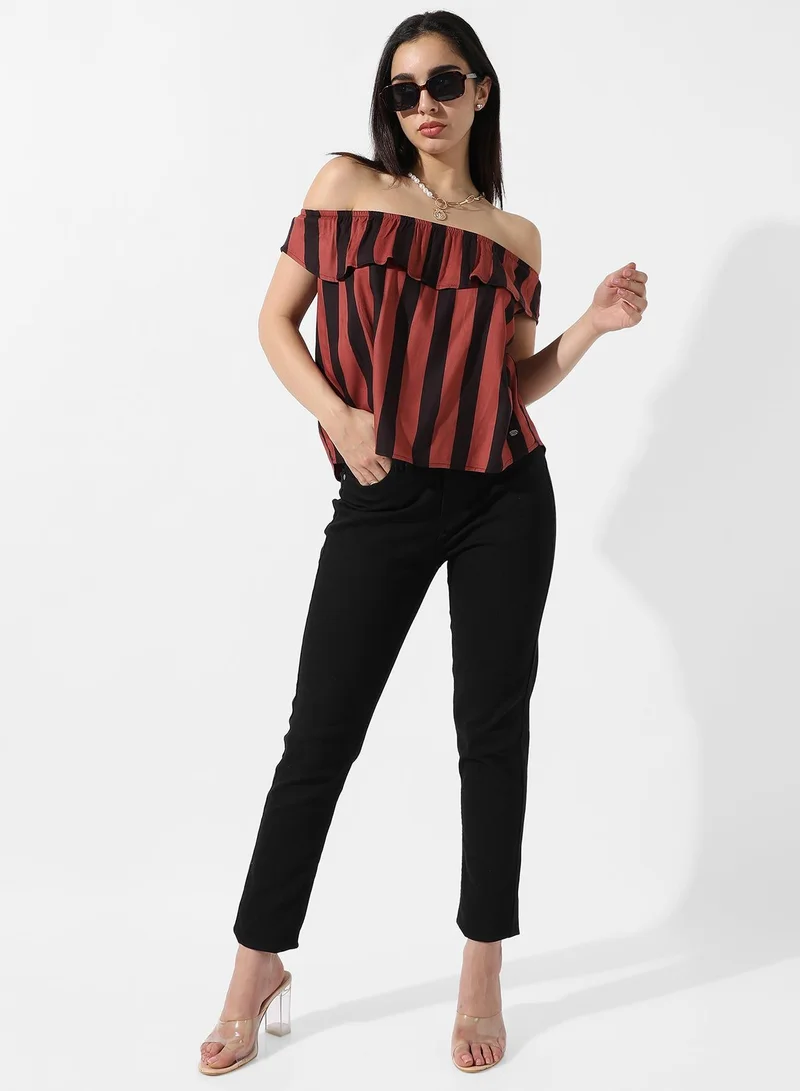 Campus Sutra  Women's Striped Off-Shoulder Top for Women | Best Price UAE
