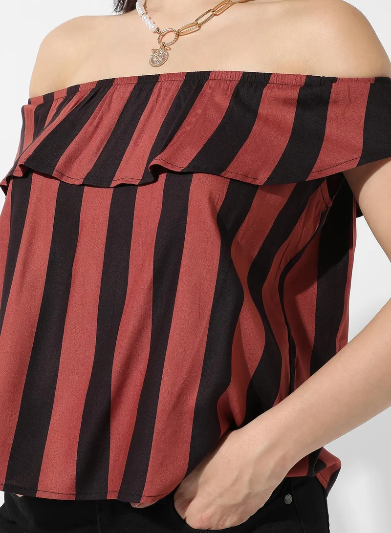 Campus Sutra  Women's Striped Off-Shoulder Top for Women | Best Price UAE