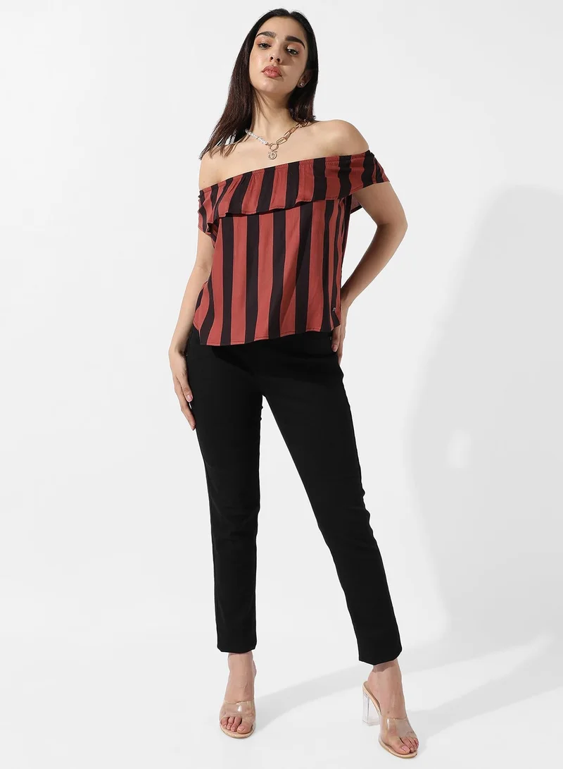 Campus Sutra  Women's Striped Off-Shoulder Top for Women | Best Price UAE