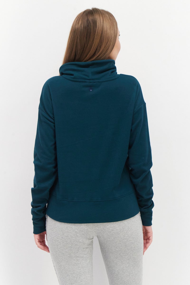 Bearpaw Women Funnel Neckline Plain Sweatshirt, Green  - Image 3