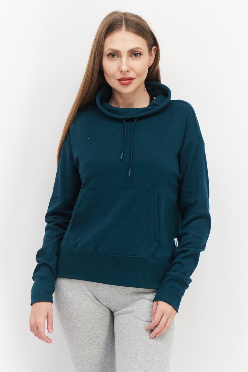 Bearpaw Women Funnel Neckline Plain Sweatshirt, Green  - Image 1