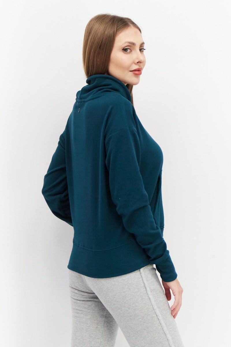 Bearpaw Women Funnel Neckline Plain Sweatshirt, Green  - Image 2