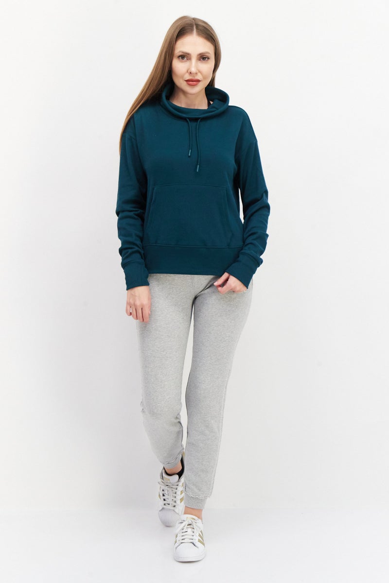 Bearpaw Women Funnel Neckline Plain Sweatshirt, Green  - Image 4